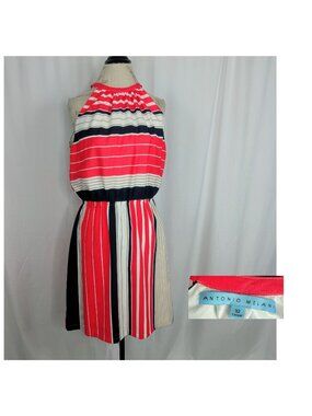 Antonio Melani Dress 10 Medium Blue Orange Striped